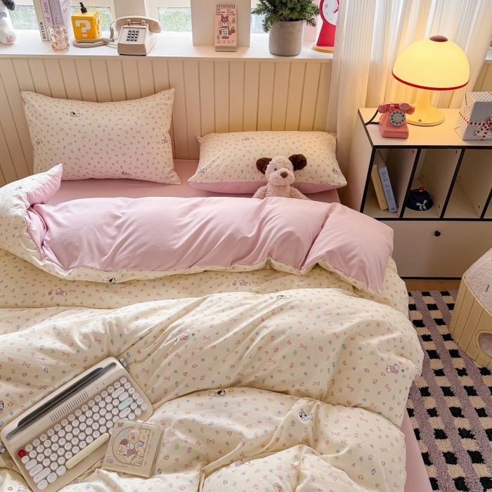 91家纺网 家纺一手货源 找家纺 鑫佳居 2026新款古法仿棉小清新印花单被套 软芙小狗