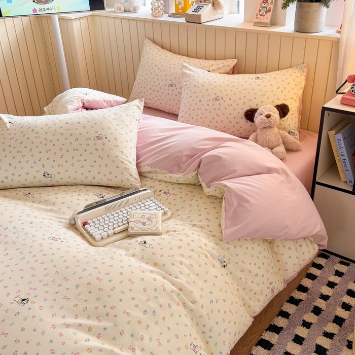 91家纺网 家纺一手货源 找家纺 鑫佳居 2026新款古法仿棉小清新印花单被套 软芙小狗