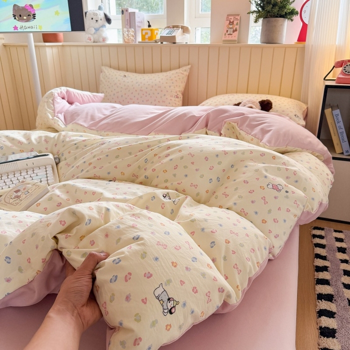 91家纺网 家纺一手货源 找家纺 鑫佳居 2026新款古法仿棉小清新印花单被套 软芙小狗