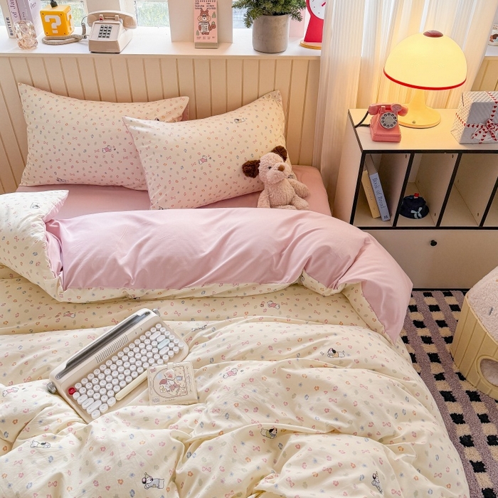 91家纺网 家纺一手货源 找家纺 鑫佳居 2026新款古法仿棉小清新印花单被套 软芙小狗