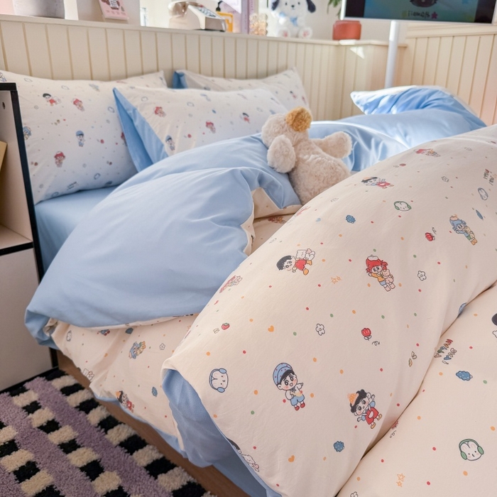 91家纺网 家纺一手货源 找家纺 鑫佳居 2026新款古法仿棉小清新印花单被套 童趣甜日