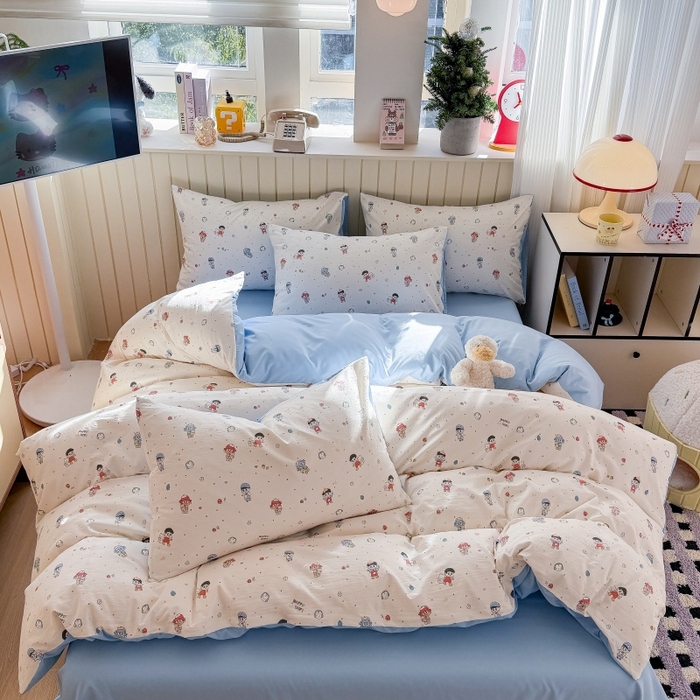 91家纺网 家纺一手货源 找家纺 鑫佳居 2026新款古法仿棉小清新印花单被套 童趣甜日