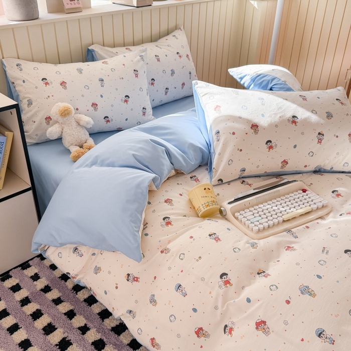 91家纺网 家纺一手货源 找家纺 鑫佳居 2026新款古法仿棉小清新印花单被套 童趣甜日