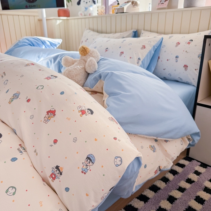91家纺网 家纺一手货源 找家纺 鑫佳居 2026新款古法仿棉小清新印花单被套 童趣甜日