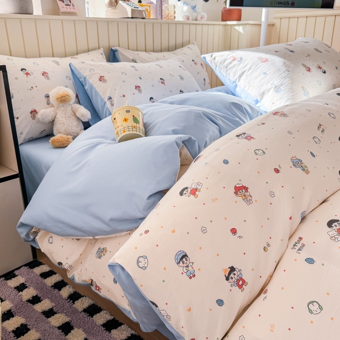 91家纺网 家纺一手货源 找家纺 鑫佳居 2026新款古法仿棉小清新印花单被套 童趣甜日