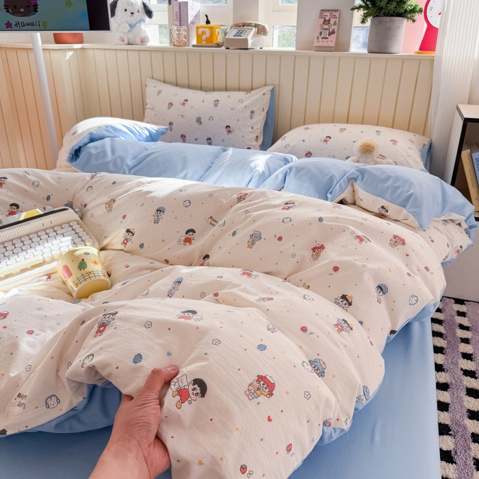 91家纺网 家纺一手货源 找家纺 鑫佳居 2026新款古法仿棉小清新印花单被套 童趣甜日