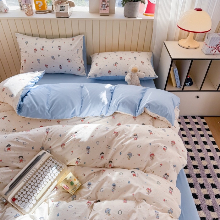 91家纺网 家纺一手货源 找家纺 鑫佳居 2026新款古法仿棉小清新印花单被套 童趣甜日