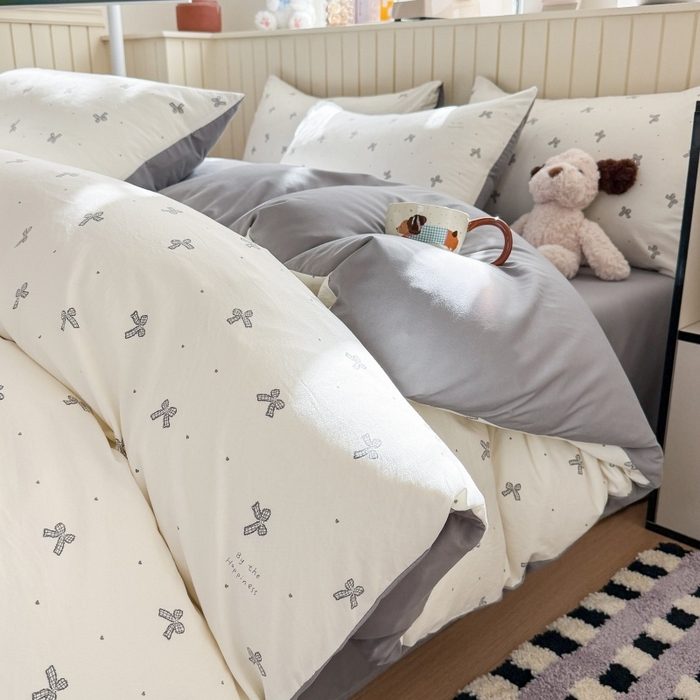 91家纺网 家纺一手货源 找家纺 鑫佳居 2026新款古法仿棉小清新印花单被套 灰蝴蝶