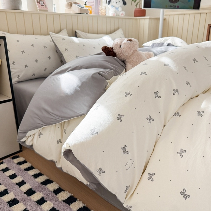 91家纺网 家纺一手货源 找家纺 鑫佳居 2026新款古法仿棉小清新印花单被套 灰蝴蝶