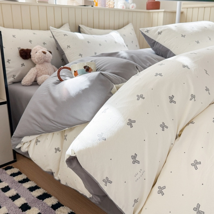 91家纺网 家纺一手货源 找家纺 鑫佳居 2026新款古法仿棉小清新印花单被套 灰蝴蝶