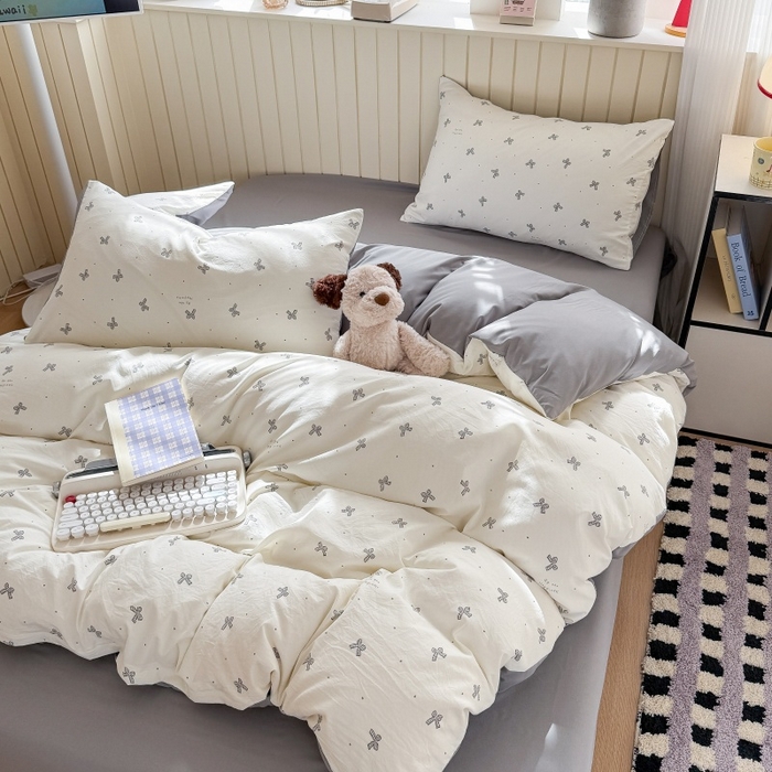 91家纺网 家纺一手货源 找家纺 鑫佳居 2026新款古法仿棉小清新印花单被套 灰蝴蝶