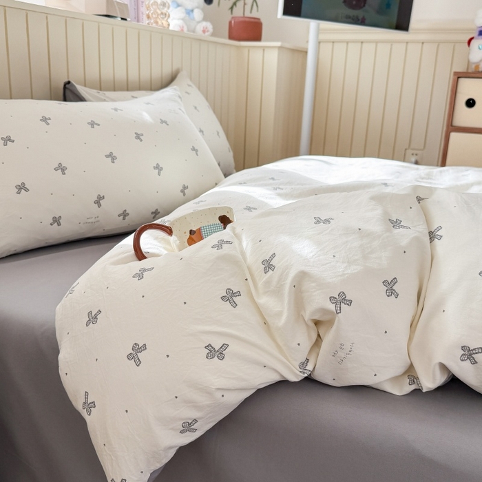 91家纺网 家纺一手货源 找家纺 鑫佳居 2026新款古法仿棉小清新印花单被套 灰蝴蝶