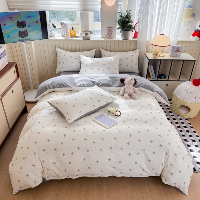 鑫佳居 2026新款古法仿棉小清新印花单被套 灰蝴蝶