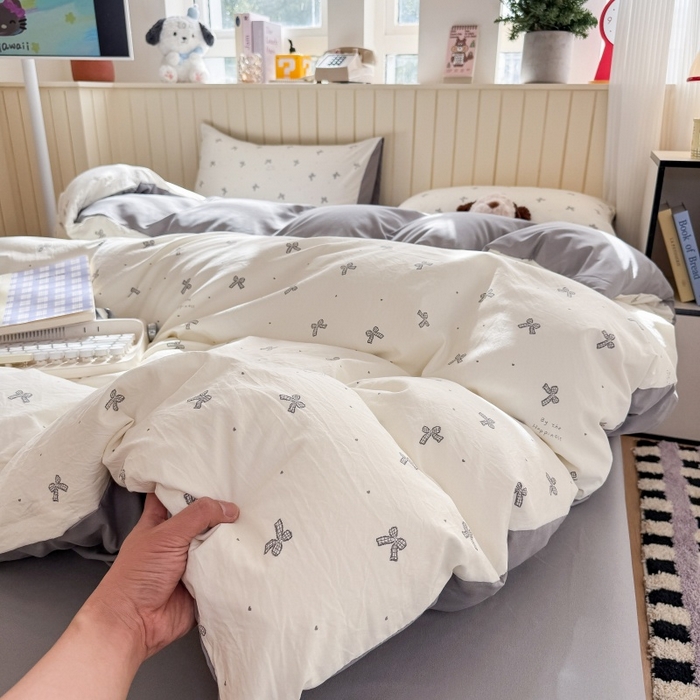 91家纺网 家纺一手货源 找家纺 鑫佳居 2026新款古法仿棉小清新印花单被套 灰蝴蝶