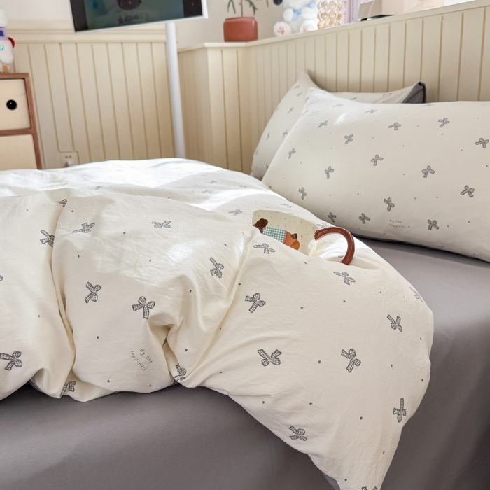 91家纺网 家纺一手货源 找家纺 鑫佳居 2026新款古法仿棉小清新印花单被套 灰蝴蝶