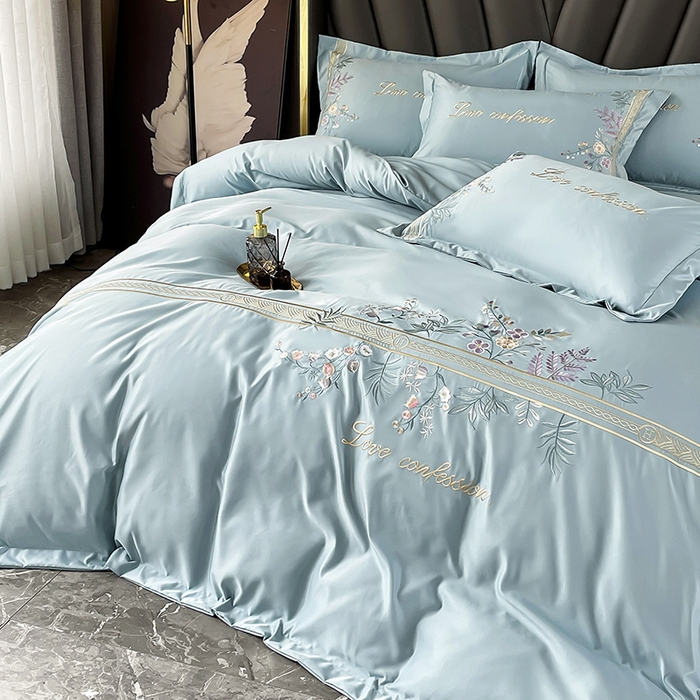 91家纺网 家纺一手货源 找家纺 玉相逢 2026新款天丝棉轻奢刺绣四件套-华尔兹系列 华尔兹-梵星绿