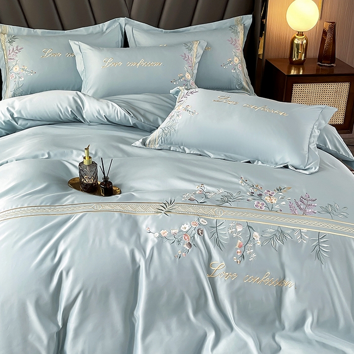 91家纺网 家纺一手货源 找家纺 玉相逢 2026新款天丝棉轻奢刺绣四件套-华尔兹系列 华尔兹-梵星绿