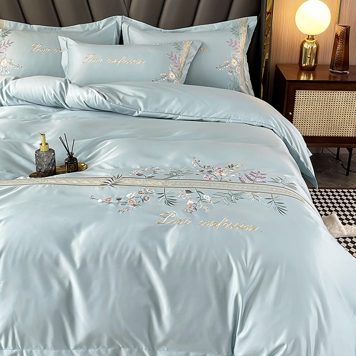 91家纺网 家纺一手货源 找家纺 玉相逢 2026新款天丝棉轻奢刺绣四件套-华尔兹系列 华尔兹-梵星绿