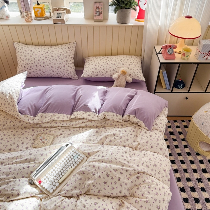 91家纺网 家纺一手货源 找家纺 鑫佳居 2026新款古法仿棉小清新印花单被套 念花溪