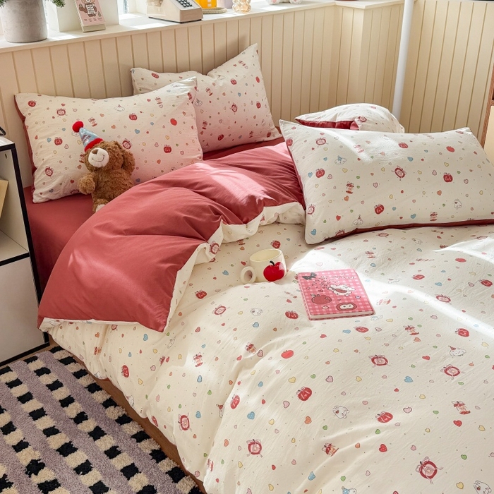 91家纺网 家纺一手货源 找家纺 鑫佳居 2026新款古法仿棉小清新印花单被套 苹果乐园