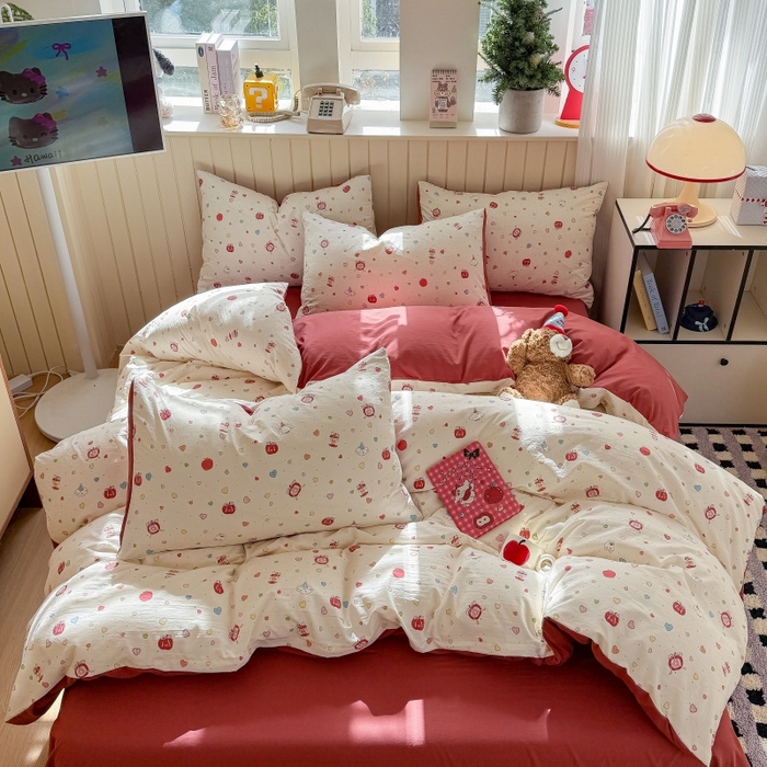 91家纺网 家纺一手货源 找家纺 鑫佳居 2026新款古法仿棉小清新印花单被套 苹果乐园