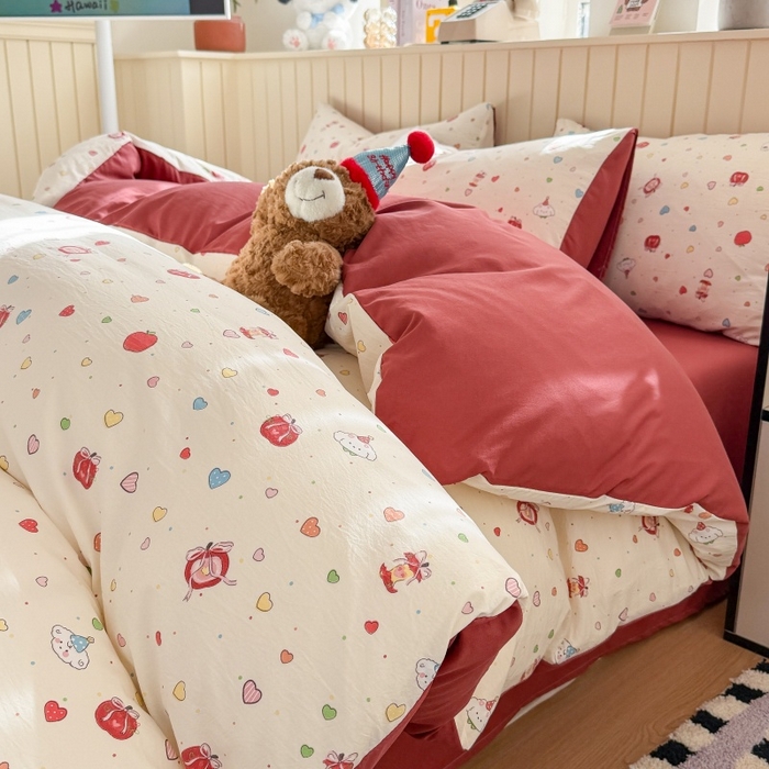 91家纺网 家纺一手货源 找家纺 鑫佳居 2026新款古法仿棉小清新印花单被套 苹果乐园