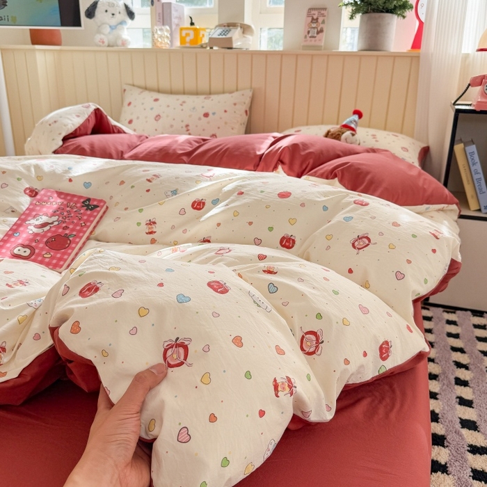 91家纺网 家纺一手货源 找家纺 鑫佳居 2026新款古法仿棉小清新印花单被套 苹果乐园