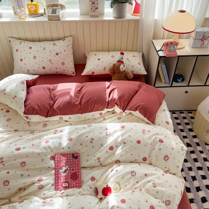 91家纺网 家纺一手货源 找家纺 鑫佳居 2026新款古法仿棉小清新印花单被套 苹果乐园