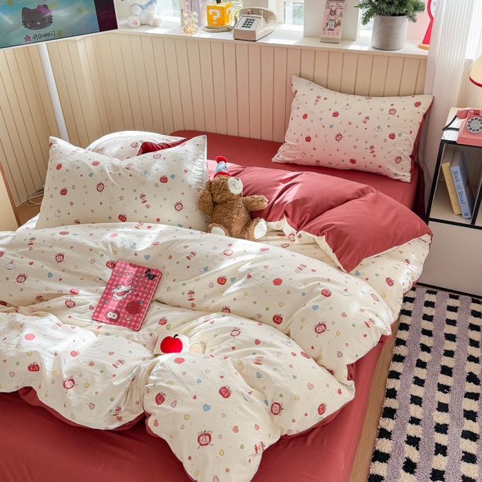 91家纺网 家纺一手货源 找家纺 鑫佳居 2026新款古法仿棉小清新印花单被套 苹果乐园