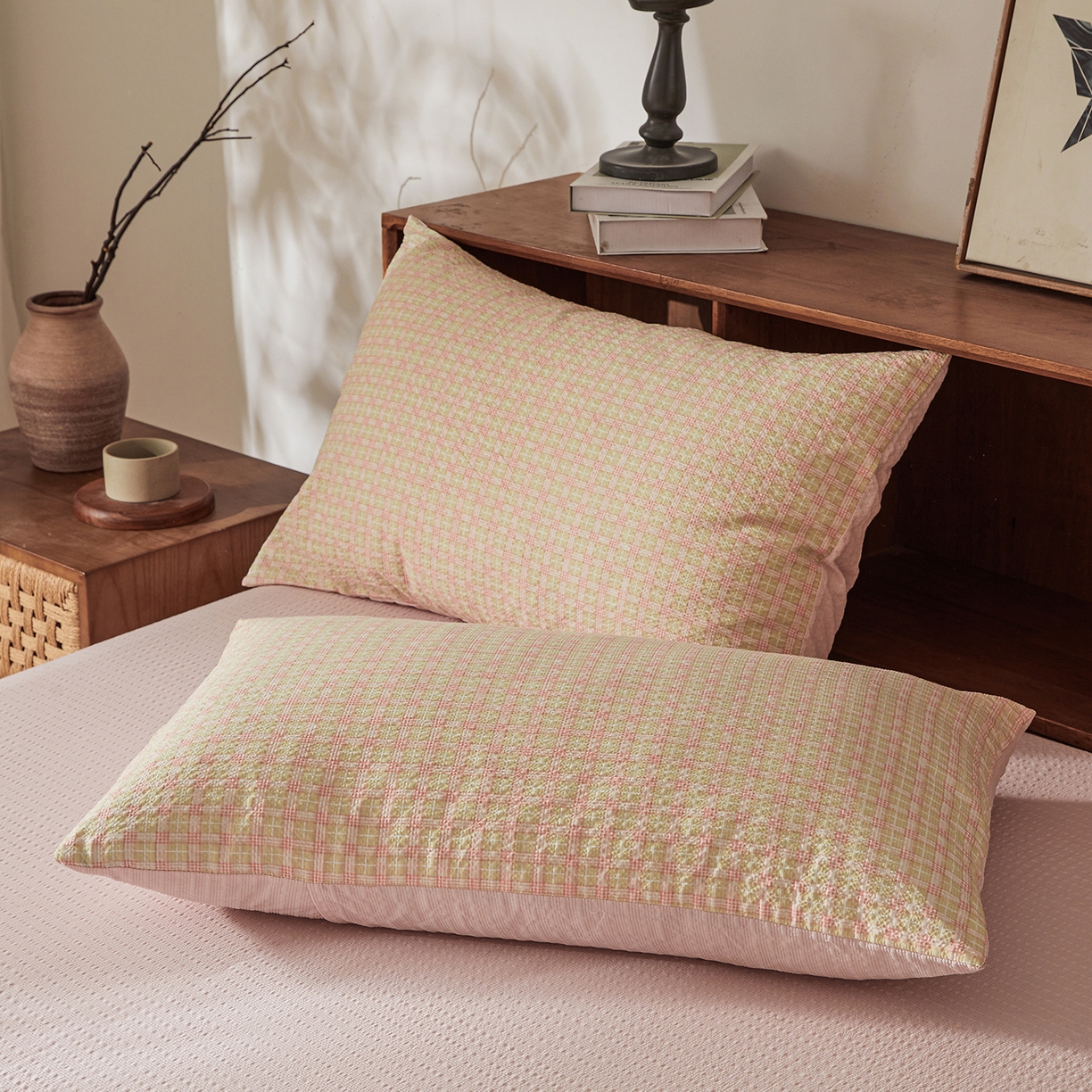 91家纺网 家纺一手货源 找家纺 熙宴家纺 2026新款云感泡芙棉花夏被四件套 粉方格