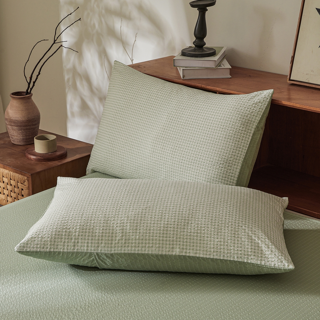 91家纺网 家纺一手货源 找家纺 熙宴家纺 2026新款云感泡芙棉花夏被四件套 白方格