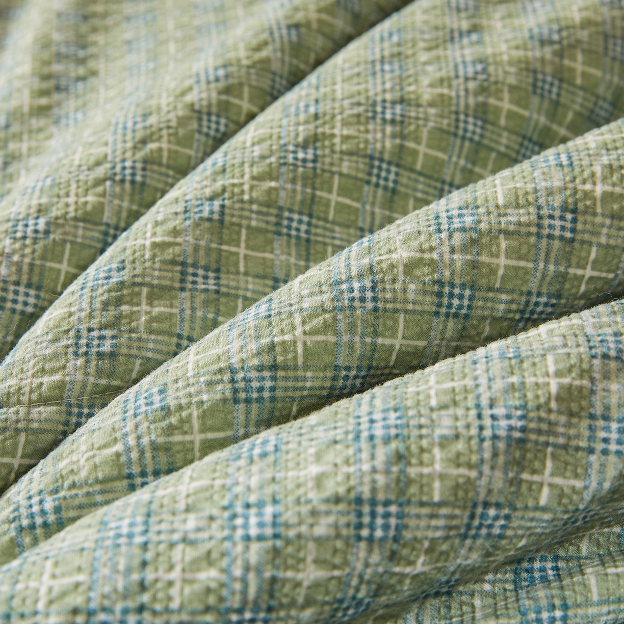 91家纺网 家纺一手货源 找家纺 熙宴家纺 2026新款云感泡芙棉花夏被四件套 绿方格