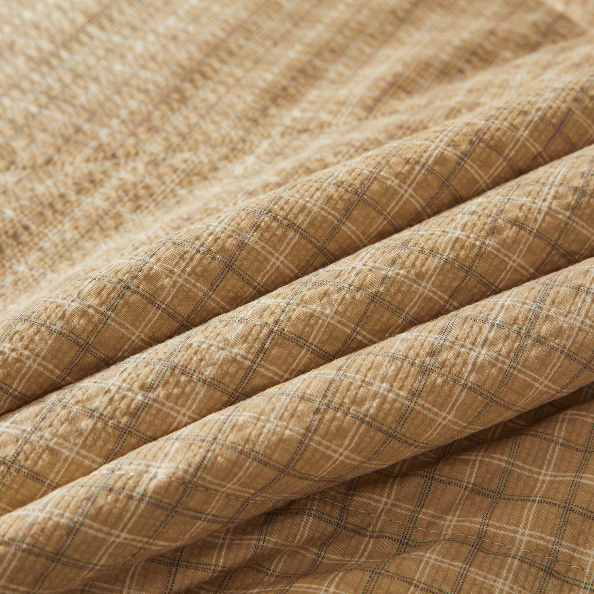 91家纺网 家纺一手货源 找家纺 熙宴家纺 2026新款云感泡芙棉花夏被四件套 咖方格