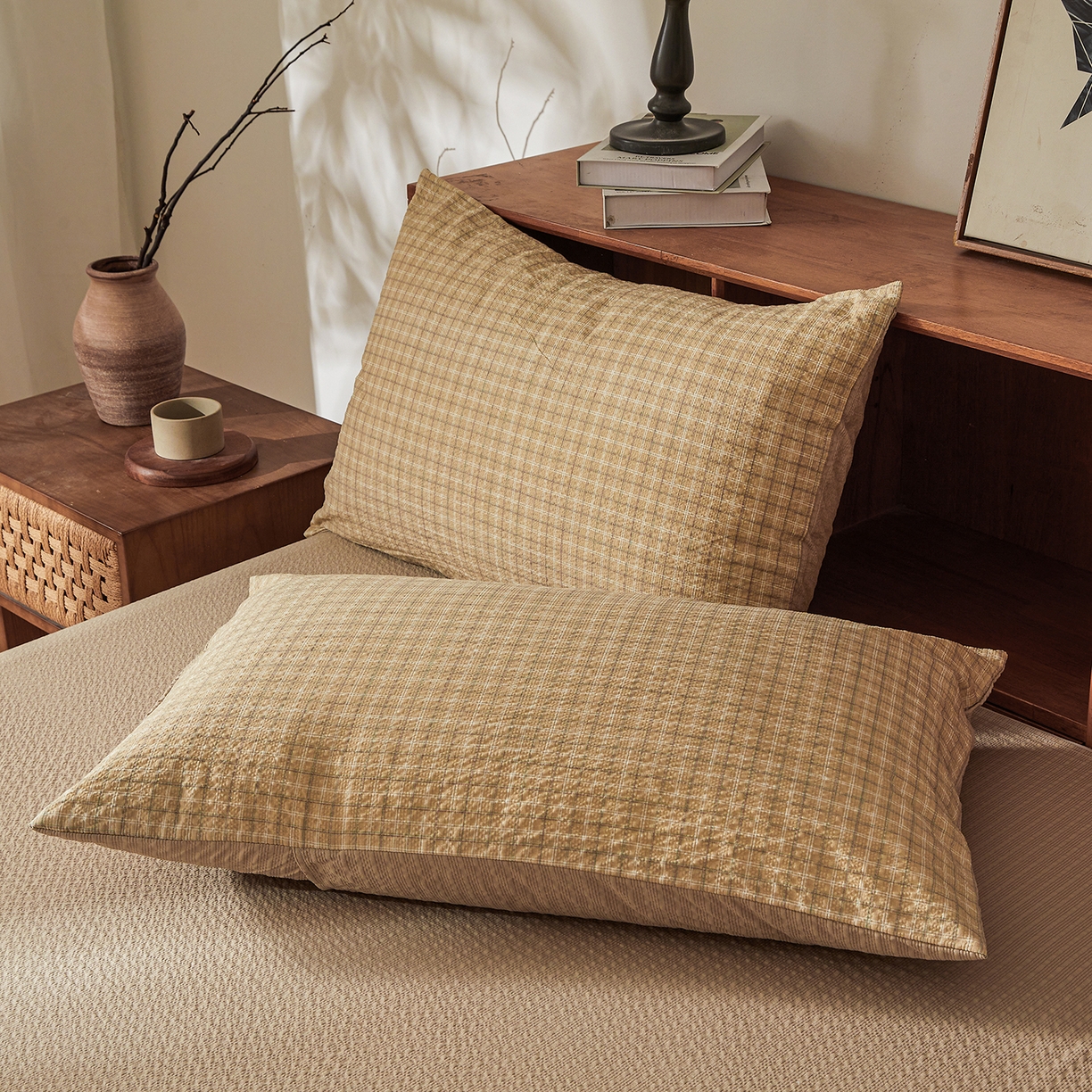 91家纺网 家纺一手货源 找家纺 熙宴家纺 2026新款云感泡芙棉花夏被四件套 咖方格