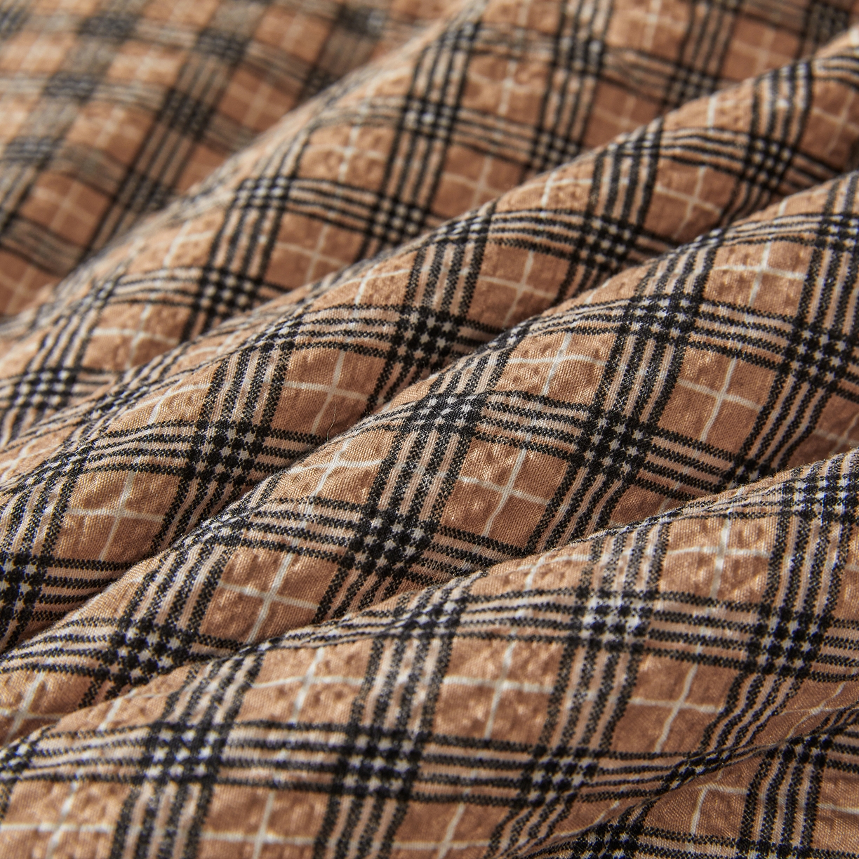 91家纺网 家纺一手货源 找家纺 熙宴家纺 2026新款云感泡芙棉花夏被四件套 咖黑方格