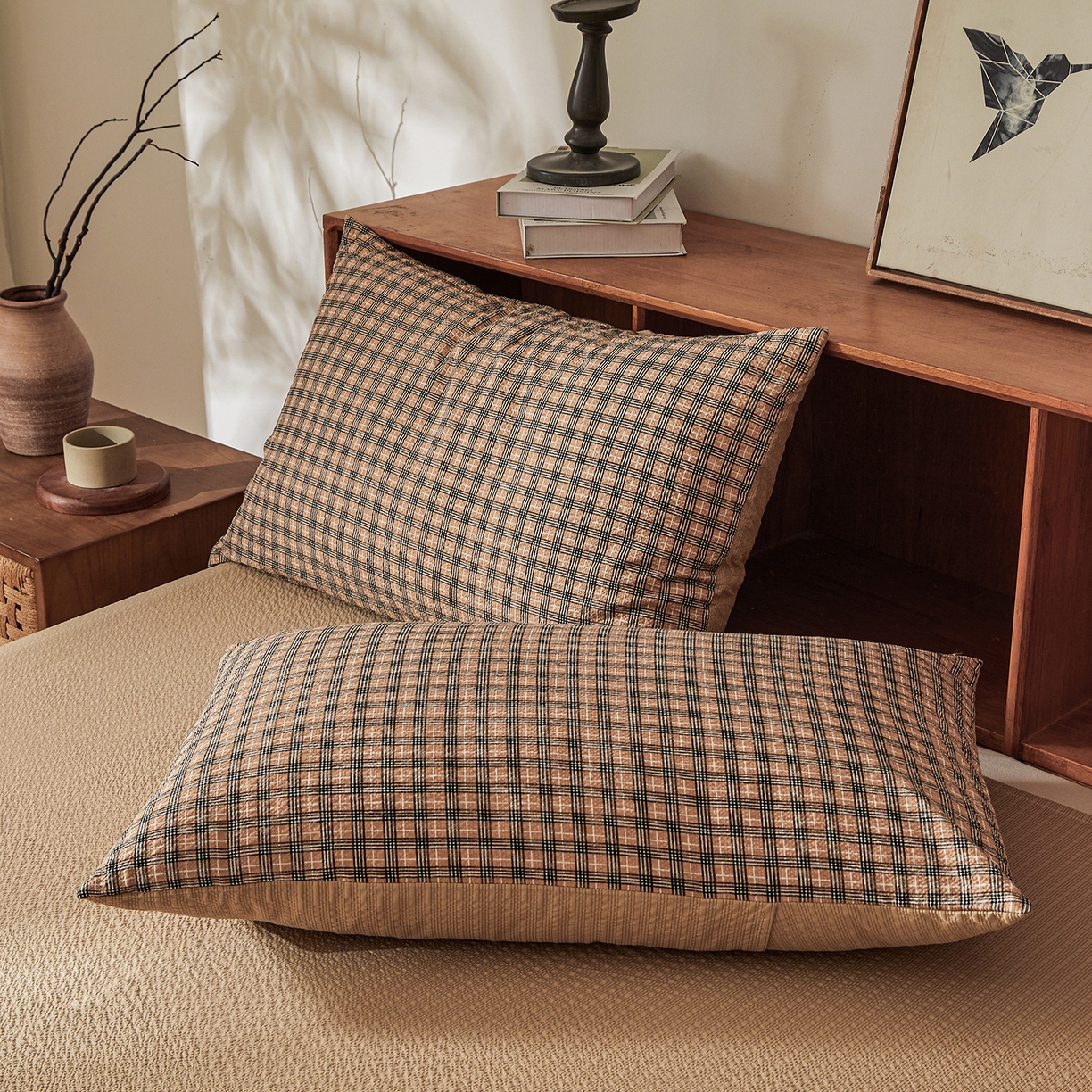 91家纺网 家纺一手货源 找家纺 熙宴家纺 2026新款云感泡芙棉花夏被四件套 咖黑方格