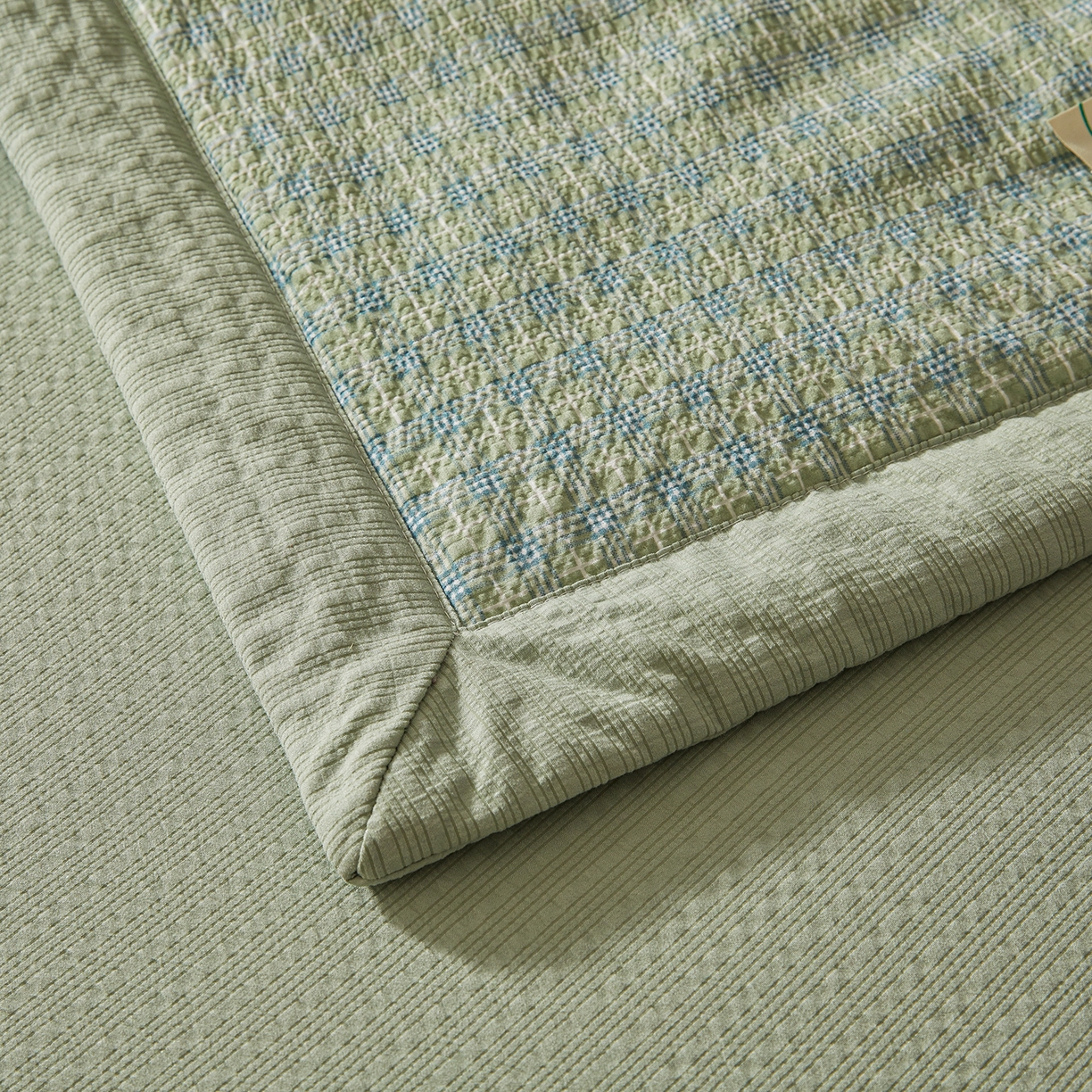 91家纺网 家纺一手货源 找家纺 熙宴家纺 2026新款云感泡芙棉花夏被四件套 绿方格