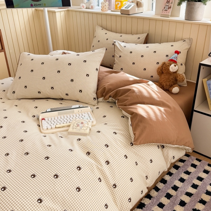 91家纺网 家纺一手货源 找家纺 鑫佳居 2026新款古法仿棉小清新印花单被套 格调熊