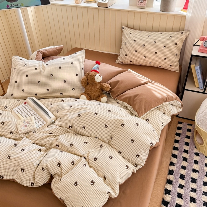 91家纺网 家纺一手货源 找家纺 鑫佳居 2026新款古法仿棉小清新印花单被套 格调熊