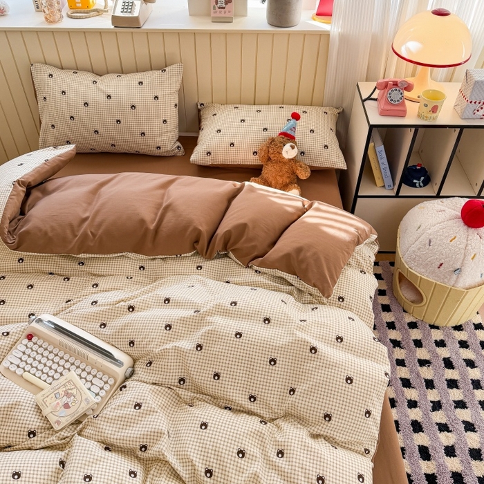 91家纺网 家纺一手货源 找家纺 鑫佳居 2026新款古法仿棉小清新印花单被套 格调熊