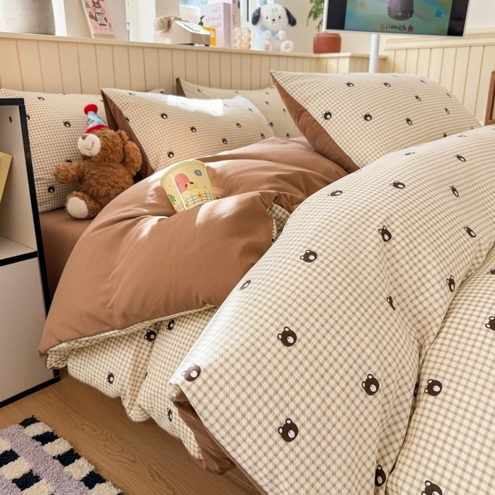 91家纺网 家纺一手货源 找家纺 鑫佳居 2026新款古法仿棉小清新印花单被套 格调熊