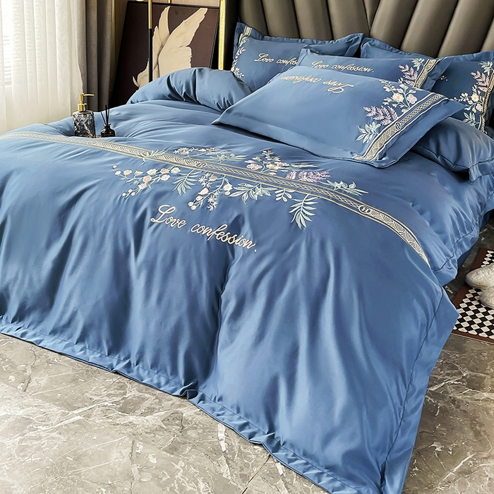 91家纺网 家纺一手货源 找家纺 玉相逢 2026新款天丝棉轻奢刺绣四件套-华尔兹系列 华尔兹-钻石蓝