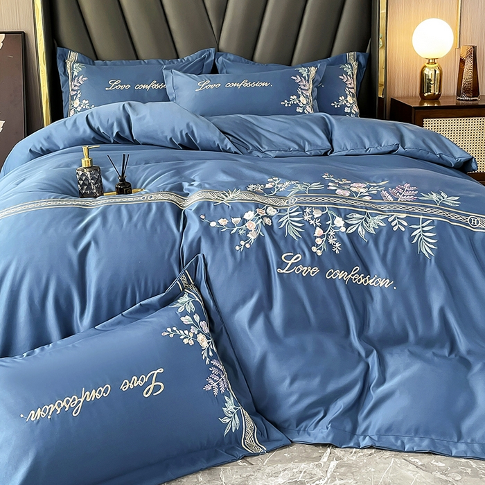 91家纺网 家纺一手货源 找家纺 玉相逢 2026新款天丝棉轻奢刺绣四件套-华尔兹系列 华尔兹-钻石蓝