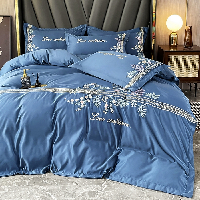 91家纺网 家纺一手货源 找家纺 玉相逢 2026新款天丝棉轻奢刺绣四件套-华尔兹系列 华尔兹-钻石蓝