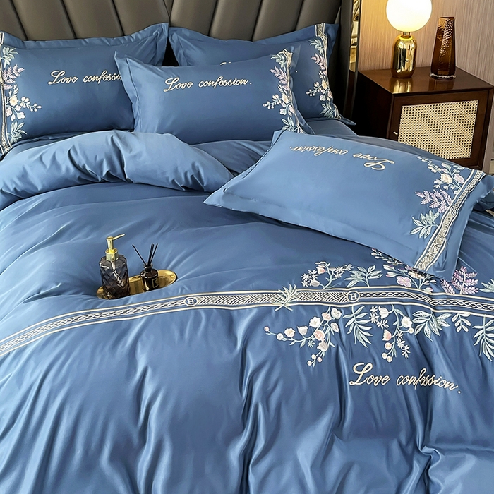 91家纺网 家纺一手货源 找家纺 玉相逢 2026新款天丝棉轻奢刺绣四件套-华尔兹系列 华尔兹-钻石蓝