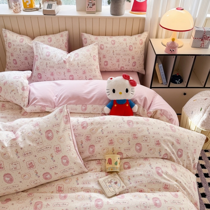 91家纺网 家纺一手货源 找家纺 鑫佳居 2026新款古法仿棉小清新印花单被套 k蒂猫