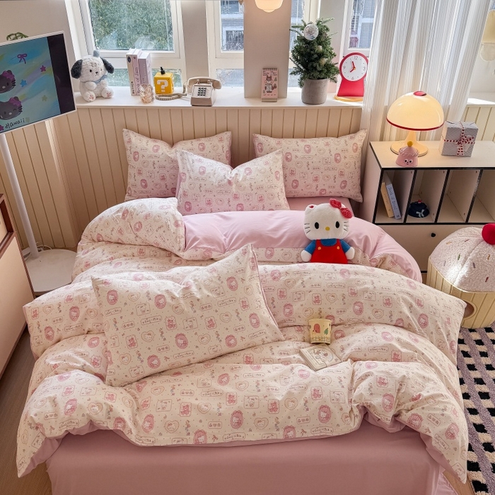 91家纺网 家纺一手货源 找家纺 鑫佳居 2026新款古法仿棉小清新印花单被套 k蒂猫