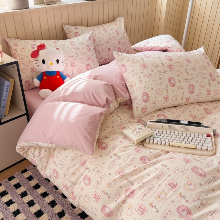 91家纺网 家纺一手货源 找家纺 鑫佳居 2026新款古法仿棉小清新印花单被套 k蒂猫