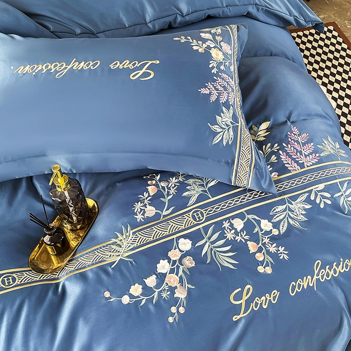 91家纺网 家纺一手货源 找家纺 玉相逢 2026新款天丝棉轻奢刺绣四件套-华尔兹系列 华尔兹-钻石蓝