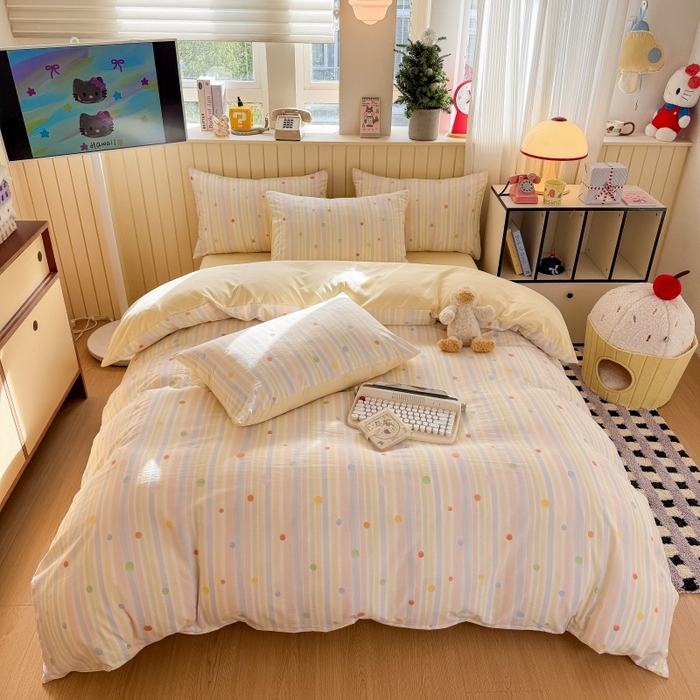 91家纺网 家纺一手货源 找家纺 鑫佳居 2026新款古法仿棉小清新印花单被套 彩虹圆点